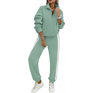 image:imagePRETTYGARDEN Womens Sweatsuits 2 Piece Outfits Fall Matching Lounge Sets  Casual Loose Zip Up Oversized Sweatshirts High Waist Jogger Tracksuits Two Piece Sweat Suits Travel Airport Workout SetsBean Green