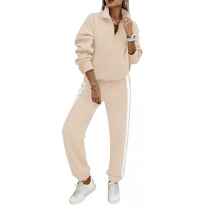image:imagePRETTYGARDEN Womens Sweatsuits 2 Piece Outfits Fall Matching Lounge Sets  Casual Loose Zip Up Oversized Sweatshirts High Waist Jogger Tracksuits Two Piece Sweat Suits Travel Airport Workout SetsApricot
