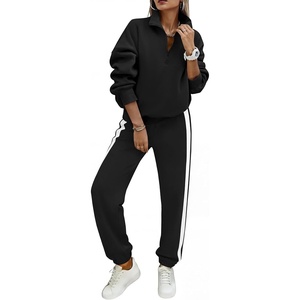 image:imagePRETTYGARDEN Womens Sweatsuits 2 Piece Outfits Fall Matching Lounge Sets  Casual Loose Zip Up Oversized Sweatshirts High Waist Jogger Tracksuits Two Piece Sweat Suits Travel Airport Workout SetsBlack