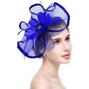 imageFascinator Hat Mesh Kentucky Derby Tea Party Headwear Hair Clip for Women Royal Blue