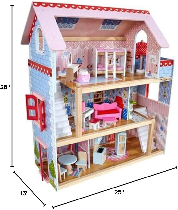KidKraft Chelsea Doll Cottage Wooden Dollhouse with 16 Accessories Working Shutters for 5Inch DollsMulti