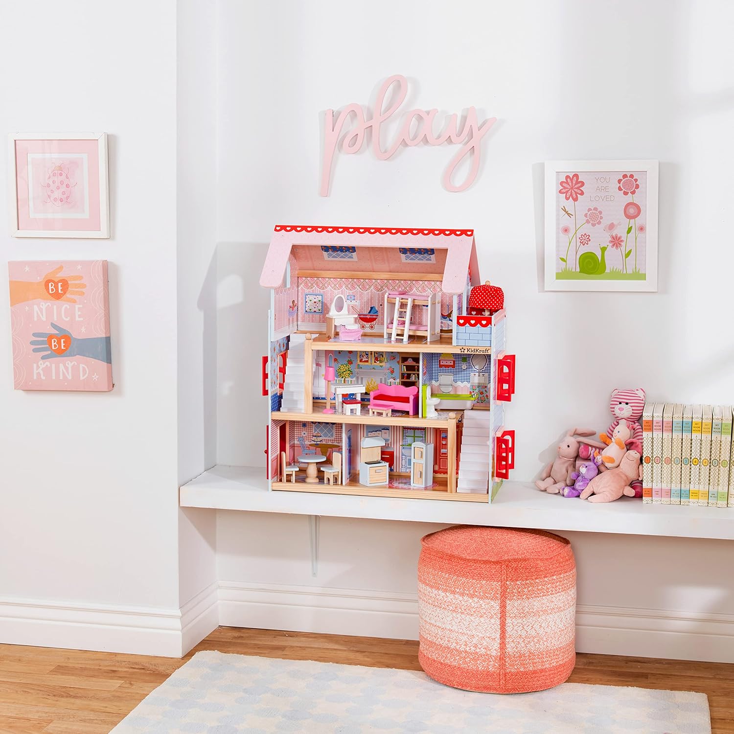 KidKraft Chelsea Doll Cottage Wooden Dollhouse with 16 Accessories Working Shutters for 5Inch DollsMulti