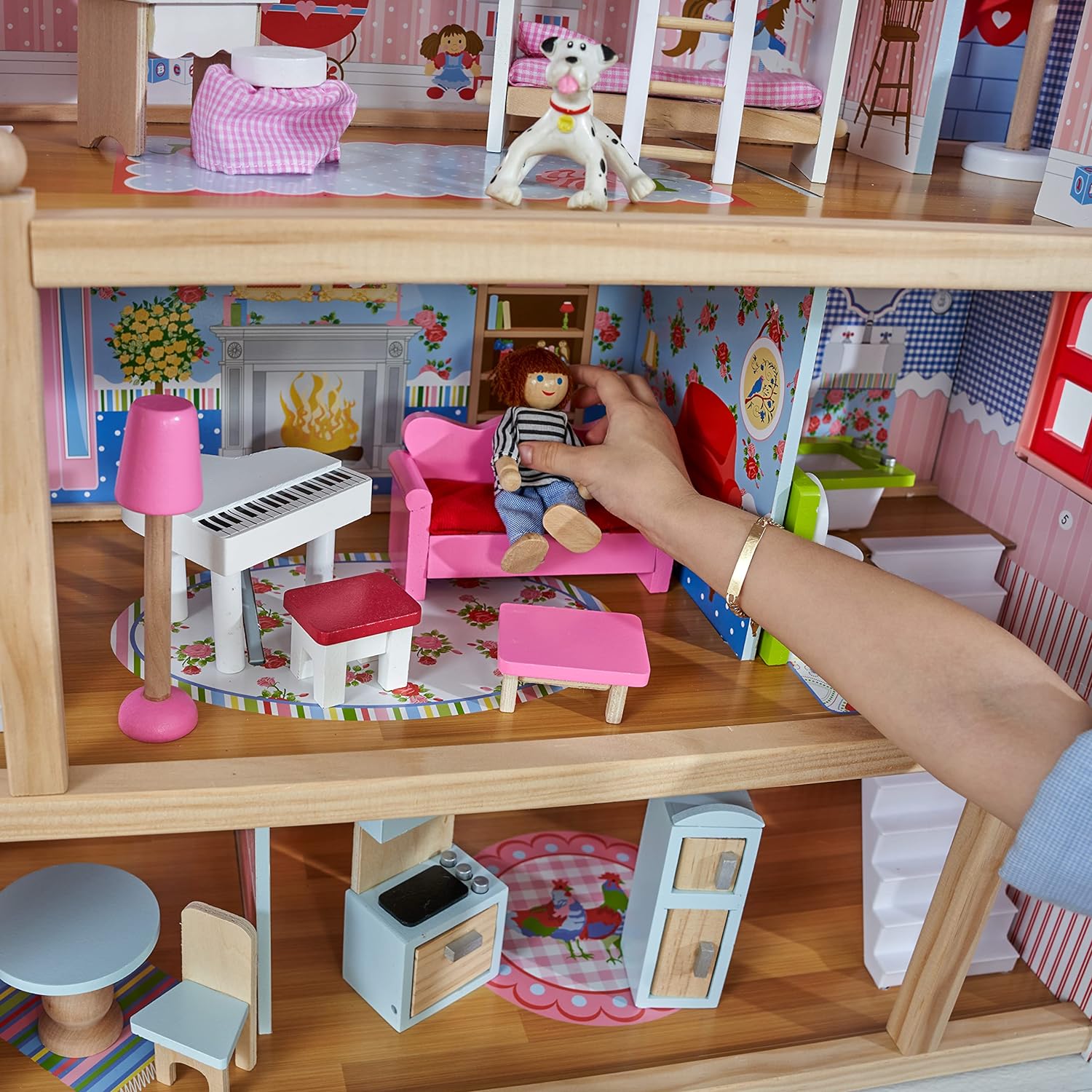 KidKraft Chelsea Doll Cottage Wooden Dollhouse with 16 Accessories Working Shutters for 5Inch DollsMulti