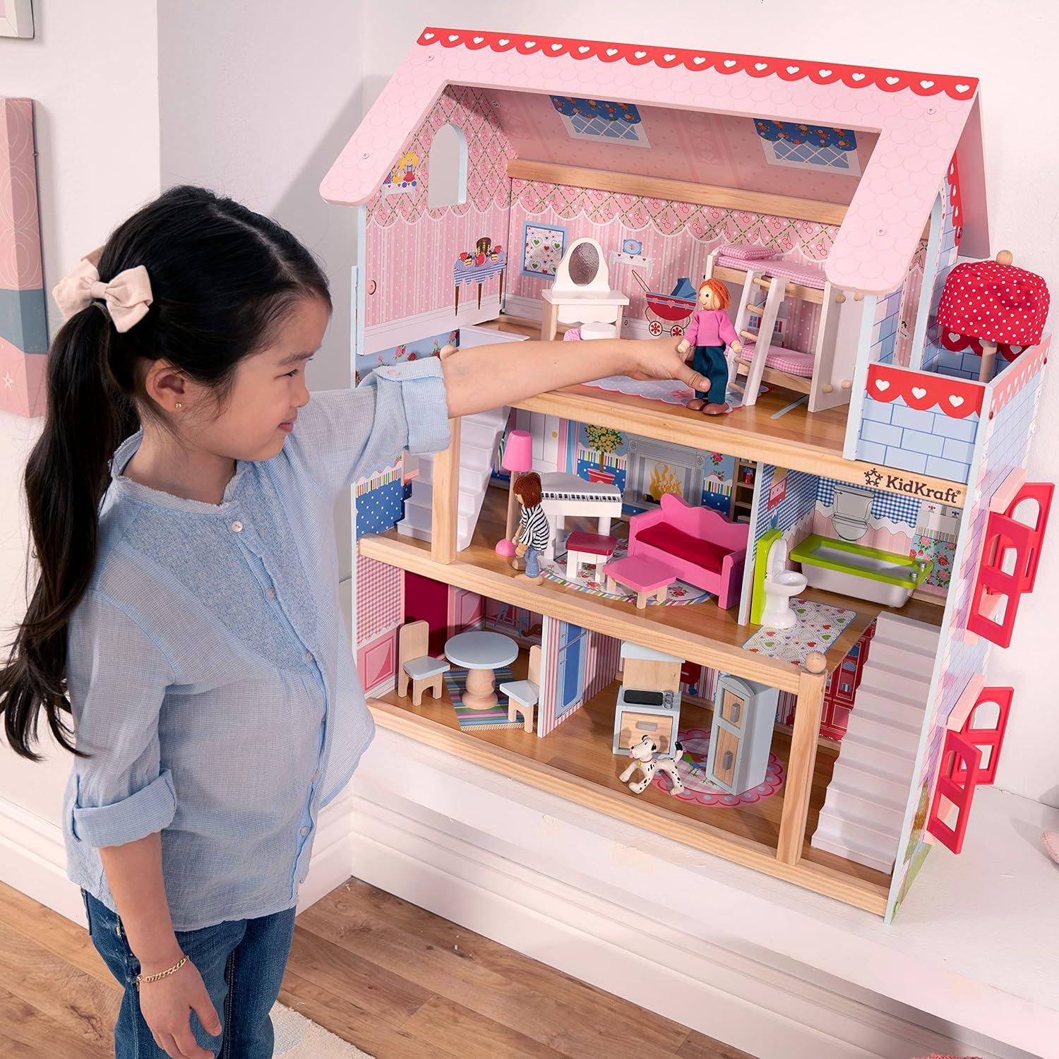 KidKraft Chelsea Doll Cottage Wooden Dollhouse with 16 Accessories Working Shutters for 5Inch DollsMulti