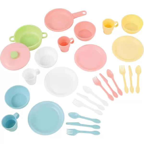 KidKraft 27Piece Pastel Cookware Set Plastic Dishes and Utensils for Play Kitchens Gift for Ages 18 mo