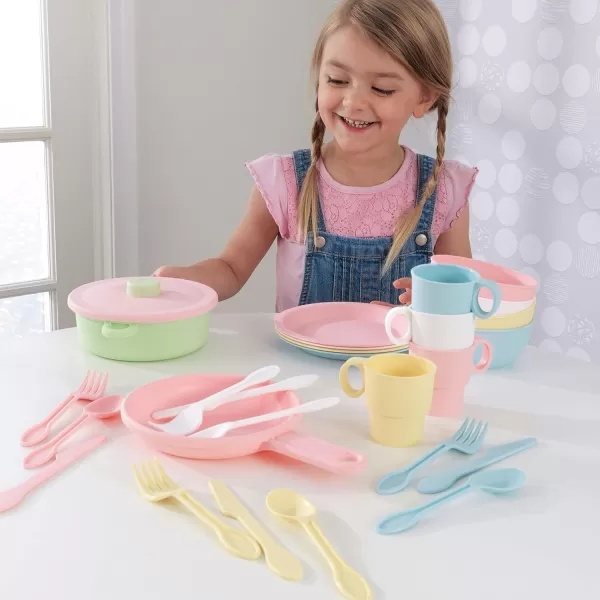 KidKraft 27Piece Pastel Cookware Set Plastic Dishes and Utensils for Play Kitchens Gift for Ages 18 mo