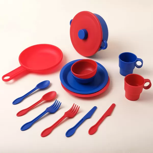 KidKraft 27Piece Primary Colored Cookware Set Plastic Dishes and Utensils for Play Kitchens Gift for Ages 18 mo