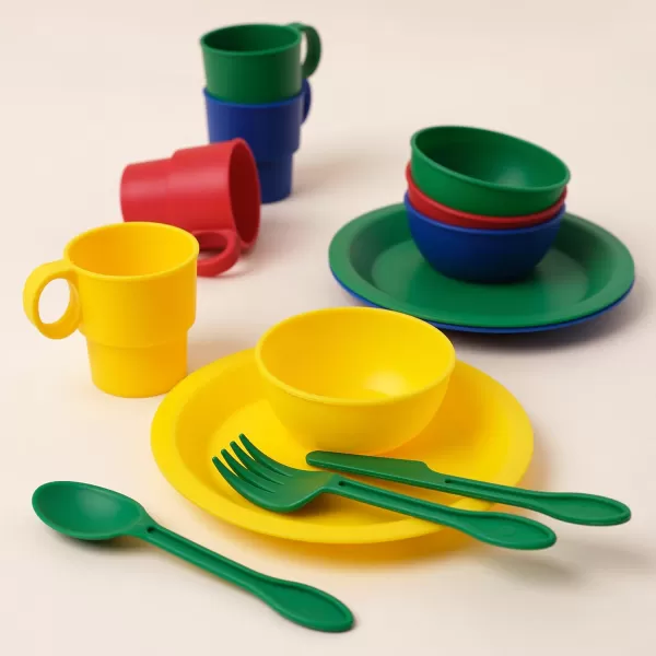 KidKraft 27Piece Primary Colored Cookware Set Plastic Dishes and Utensils for Play Kitchens Gift for Ages 18 mo