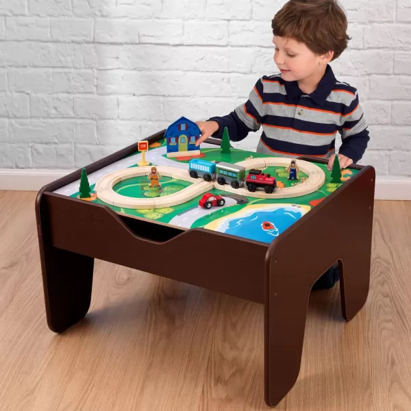 KidKraft 2in1 Reversible Top Activity Table with 200 Building Bricks and 30Piece Wooden Train Set Espresso Gift for Ages 3Espresso