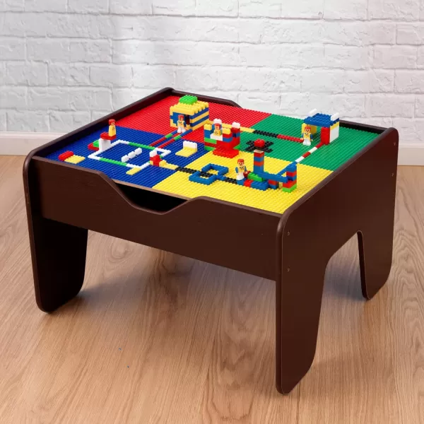 KidKraft 2in1 Reversible Top Activity Table with 200 Building Bricks and 30Piece Wooden Train Set Espresso Gift for Ages 3Espresso