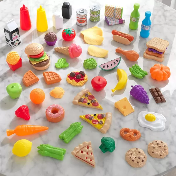 KidKraft 65Piece Plastic Play Food Set for Play Kitchens Fruits Veggies Sweets Drinks and More Gift for Ages 3