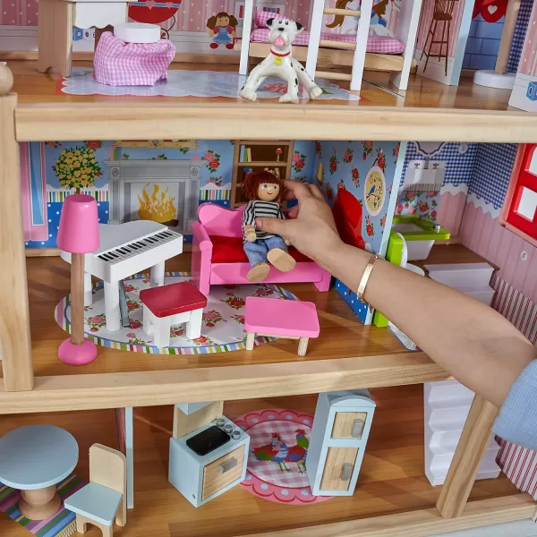 KidKraft Chelsea Doll Cottage Wooden Dollhouse with 16 Accessories Working Shutters for 5Inch DollsMulti