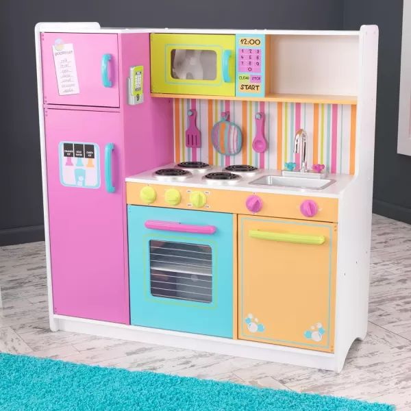 KidKraft Deluxe Big and Bright Wooden Play Kitchen with Play Phone Click ampamp Turn Knobs and Neon Colors Gift for Ages 3 4075quot x 2675quot x 3625quot