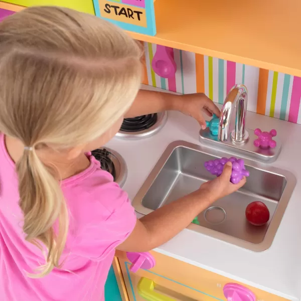 KidKraft Deluxe Big and Bright Wooden Play Kitchen with Play Phone Click ampamp Turn Knobs and Neon Colors Gift for Ages 3 4075quot x 2675quot x 3625quot