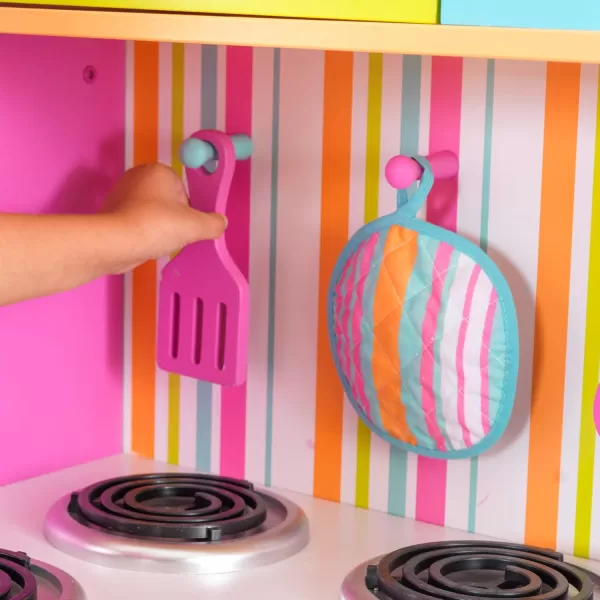 KidKraft Deluxe Big and Bright Wooden Play Kitchen with Play Phone Click ampamp Turn Knobs and Neon Colors Gift for Ages 3 4075quot x 2675quot x 3625quot