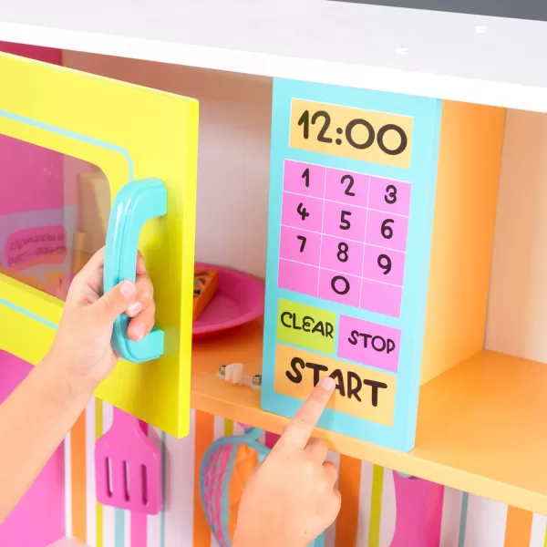 KidKraft Deluxe Big and Bright Wooden Play Kitchen with Play Phone Click ampamp Turn Knobs and Neon Colors Gift for Ages 3 4075quot x 2675quot x 3625quot