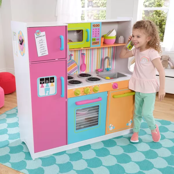 KidKraft Deluxe Big and Bright Wooden Play Kitchen with Play Phone Click ampamp Turn Knobs and Neon Colors Gift for Ages 3 4075quot x 2675quot x 3625quot