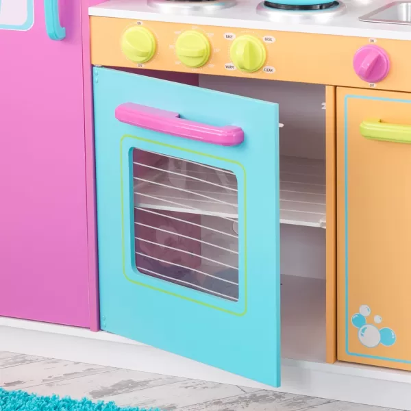 KidKraft Deluxe Big and Bright Wooden Play Kitchen with Play Phone Click ampamp Turn Knobs and Neon Colors Gift for Ages 3 4075quot x 2675quot x 3625quot