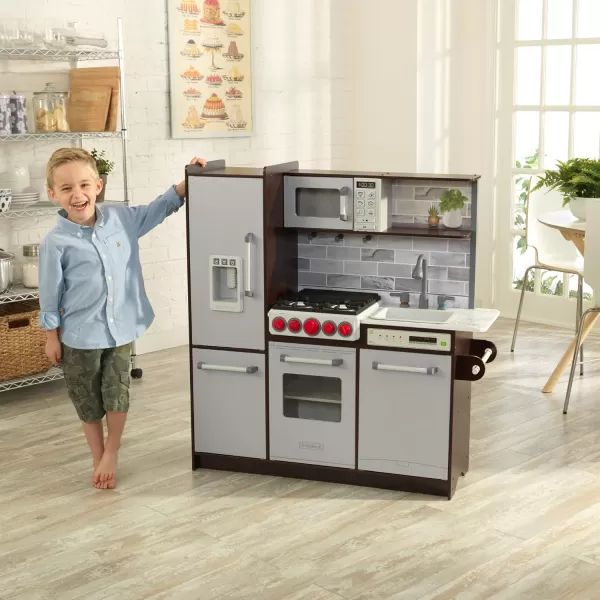 KidKraft Uptown Elite White Play Kitchen with EZ Kraft Assembly  and 3 Play Accessories Gift for Ages 3Espresso