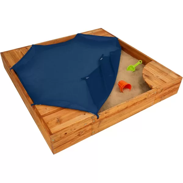 KidKraft Wooden Backyard Sandbox with Builtin Corner Seating and Mesh Cover Kids Outdoor Furniture Honey Gift for Ages 28Honey
