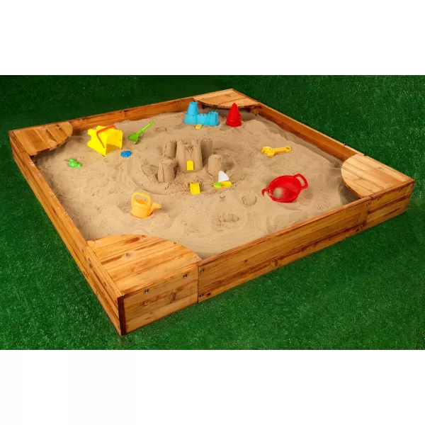 KidKraft Wooden Backyard Sandbox with Builtin Corner Seating and Mesh Cover Kids Outdoor Furniture Honey Gift for Ages 28Honey