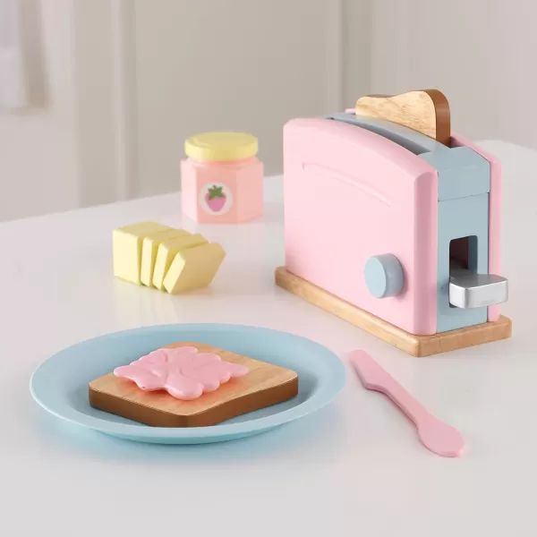 KidKraft Wooden Toaster Playset with 8 Pieces and Working Handle Play Kitchen Toy  PastelPastel
