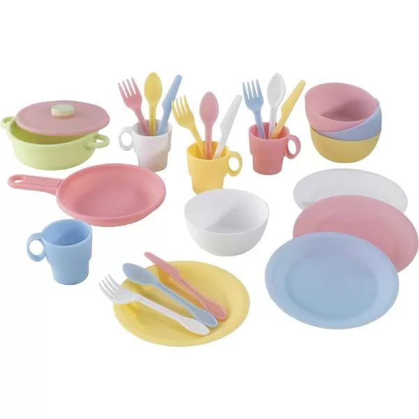 KidKraft 27Piece Pastel Cookware Set Plastic Dishes and Utensils for Play Kitchens Gift for Ages 18 mo