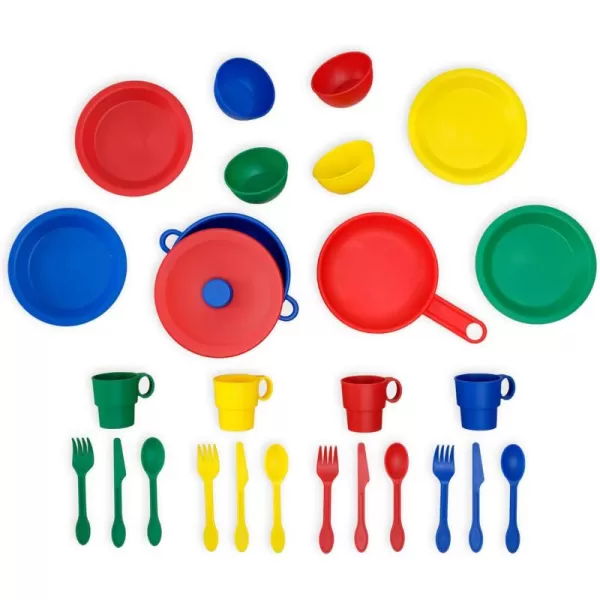 KidKraft 27Piece Primary Colored Cookware Set Plastic Dishes and Utensils for Play Kitchens Gift for Ages 18 mo