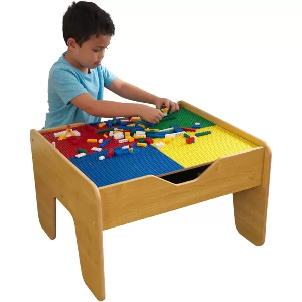 KidKraft 2in1 Reversible Top Activity Table with 200 Building Bricks and 30Piece Wooden Train Set Natural Gift for Ages 3Natural