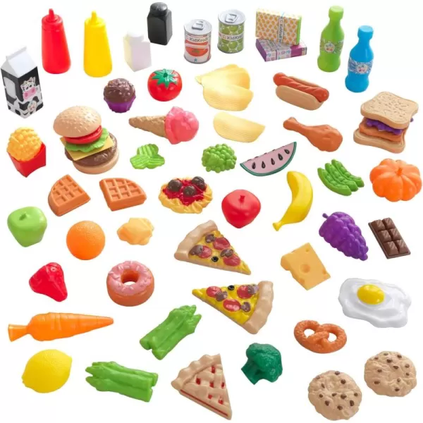 KidKraft 65Piece Plastic Play Food Set for Play Kitchens Fruits Veggies Sweets Drinks and More Gift for Ages 3