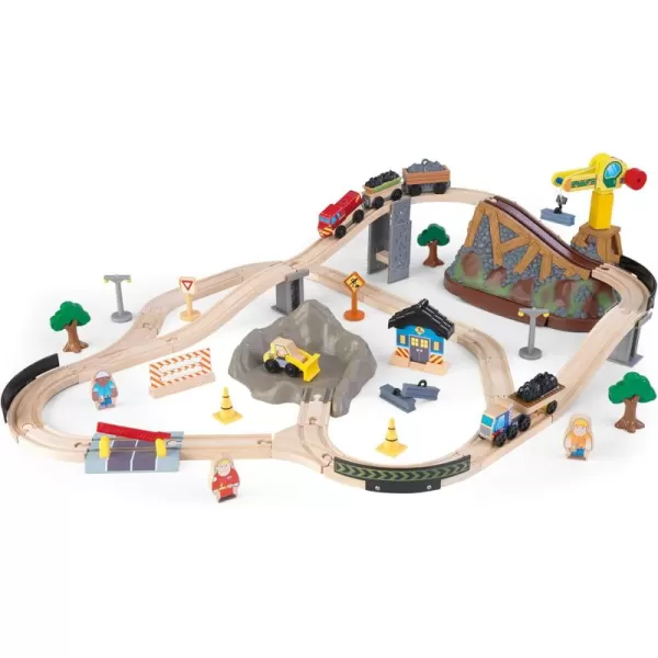 KidKraft Bucket Top Construction Wooden Train Set with Bulldozer Working Crane Tracks Storage and 61 Play Pieces Gift for Ages 3Multicolor