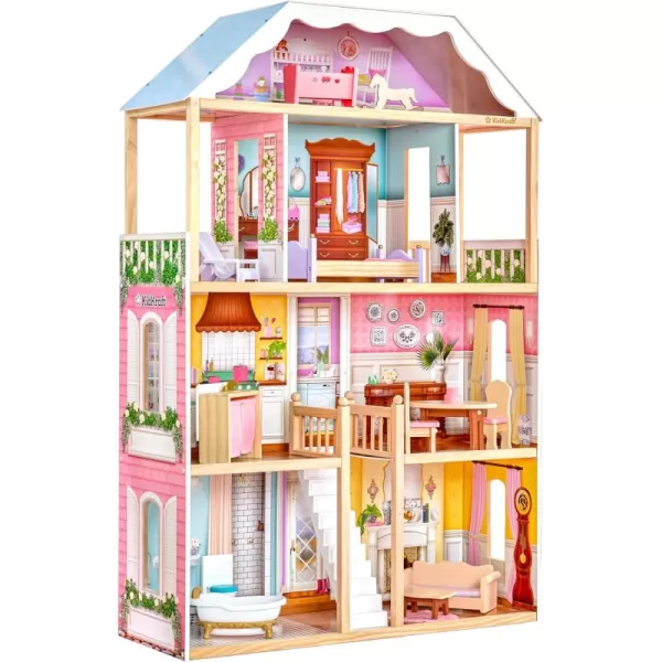 KidKraft Charlotte Classic Wooden Dollhouse with 14Piece Accessory Set for 12Inch DollsMulticolor