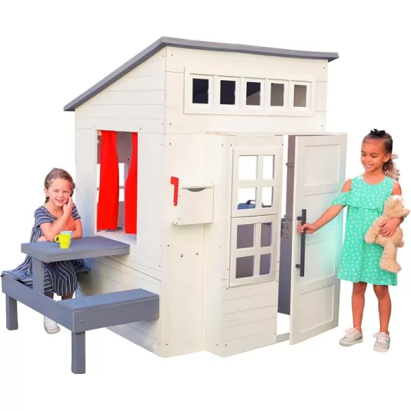 KidKraft Modern Outdoor Wooden Playhouse with Picnic Table Mailbox and Outdoor Grill WhiteWhite