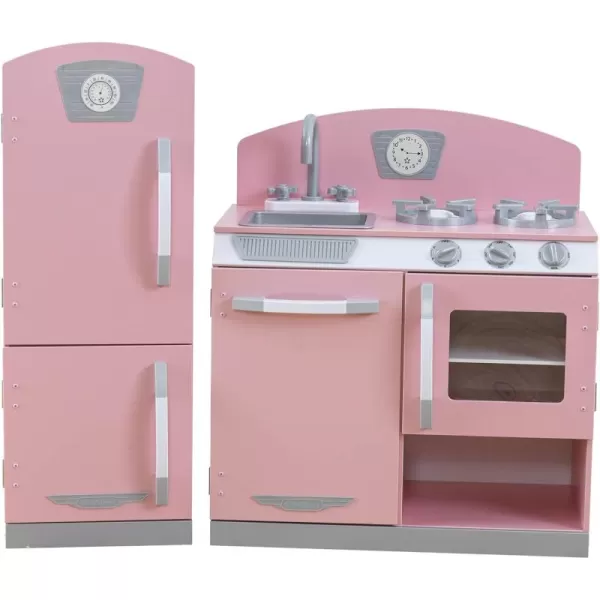 KidKraft Retro Wooden Play Kitchen and Refrigerator 2Piece Set with Faucet Sink Burners and Working Knobs Pink Gift for Ages 3Pink