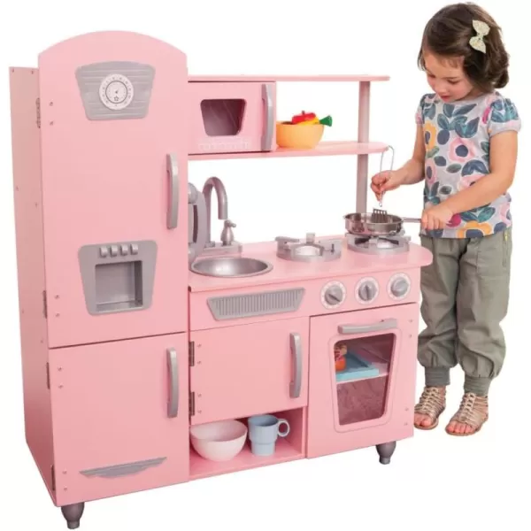 KidKraft Vintage Wooden Play Kitchen with Pretend Ice Maker and Play Phone PinkPink