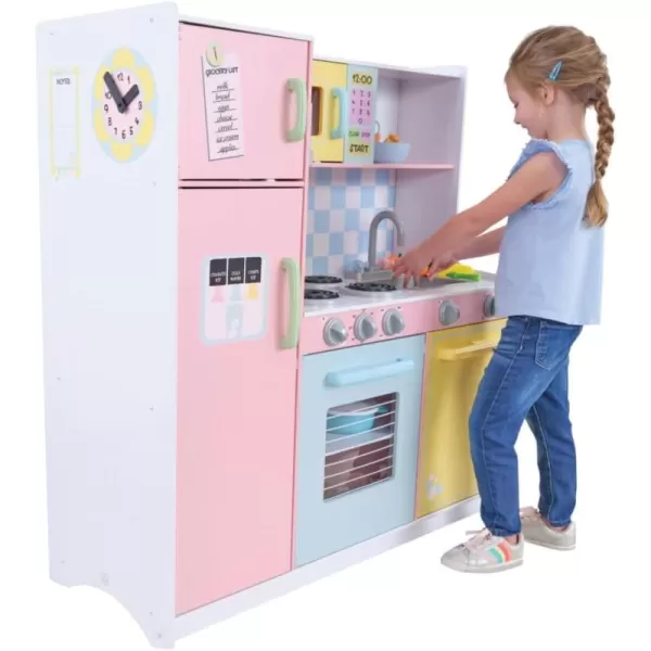 KidKraft Wooden Large Pastel Play Kitchen with Turning Knobs SeeThrough Doors and Play Phone Gift for Ages 3Pastel