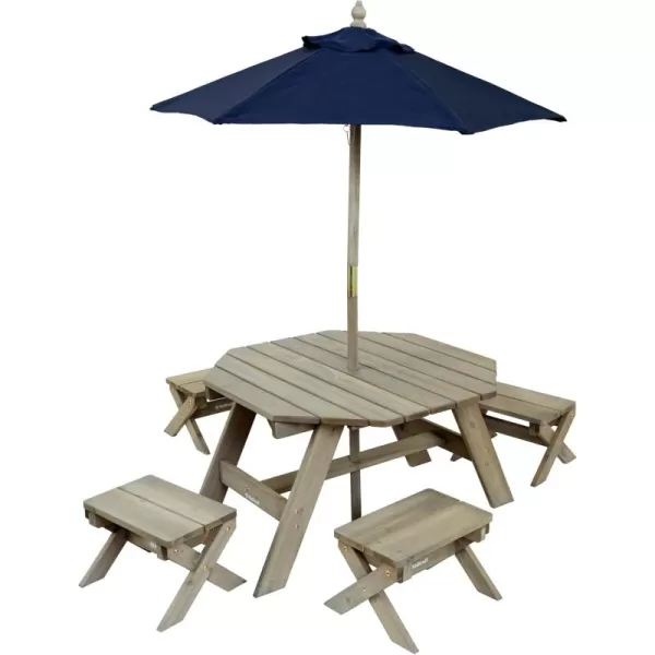 KidKraft Wooden Octagon Table Stools ampamp Umbrella Set Kids Outdoor Furniture Gift for Ages 38 Amazon ExclusiveGrey