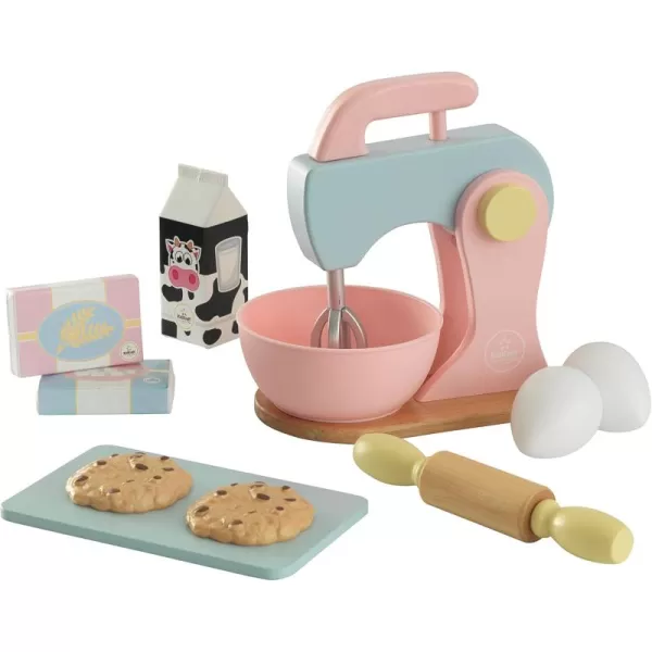 KidKraft Wooden Pastel Baking Set with Mixer and Rolling Pin Play Food Set