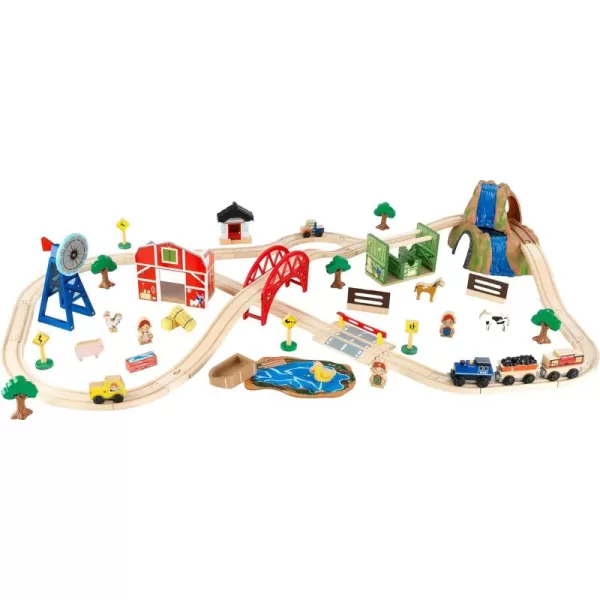 KidKraft Wooden Rural Farm Train Set with 75 Pieces Childrens Toy Vehicle Playset Gift for Ages 3Train Set