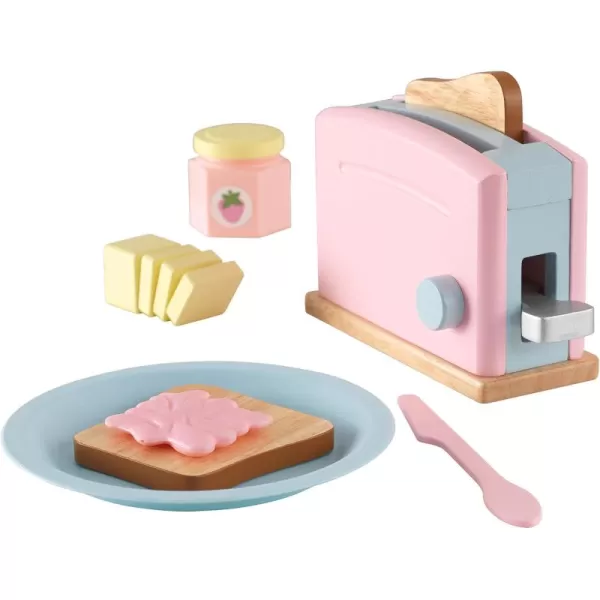 KidKraft Wooden Toaster Playset with 8 Pieces and Working Handle Play Kitchen Toy  PastelPastel