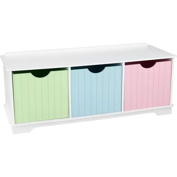 imageKidKraft Nantucket Wooden Storage Bench with Three Bins and Wainscoting Detail  Pastel Gift for Ages 3Pastel