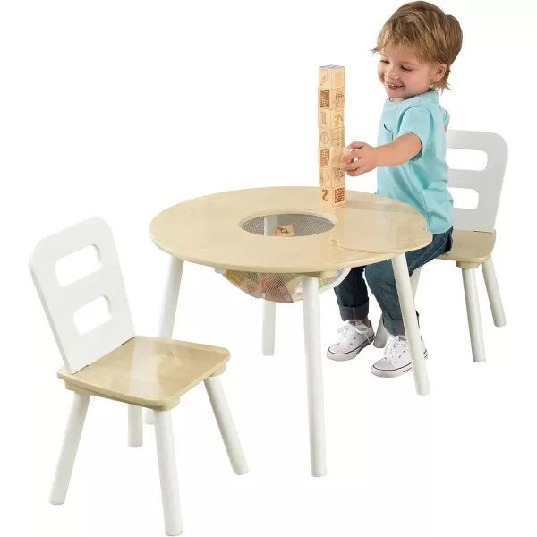 imageKidKraft Wooden Round Table ampamp 2 Chair Set with Center Mesh Storage  Pink ampamp WhiteNatural  White