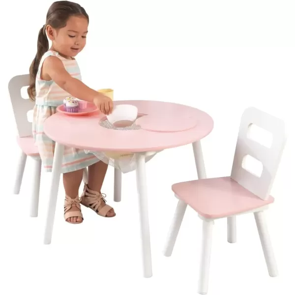 imageKidKraft Wooden Round Table ampamp 2 Chair Set with Center Mesh Storage  Pink ampamp WhitePink  White