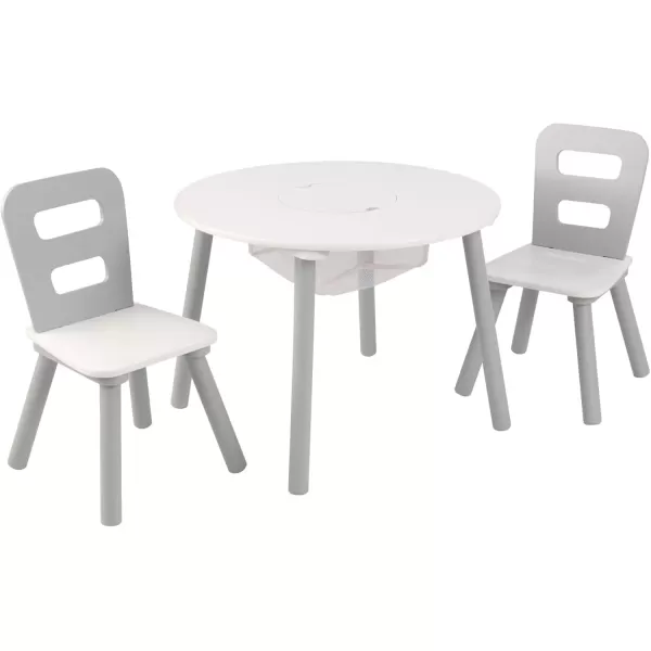 imageKidKraft Wooden Round Table ampamp 2 Chair Set with Center Mesh Storage Kids Furniture Gray ampamp White Gift for Ages 36Set