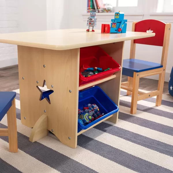 imageKidKraft Wooden Star Table ampamp Chair Set with 4 Storage Bins Childrens Furniture  Red Blue ampamp NaturalKids Table  Chair Sets