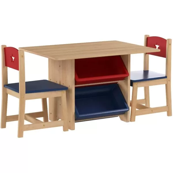 imageKidKraft Wooden Star Table ampamp Chair Set with 4 Storage Bins Childrens Furniture  Red Blue ampamp NaturalKids Table  Chair Sets