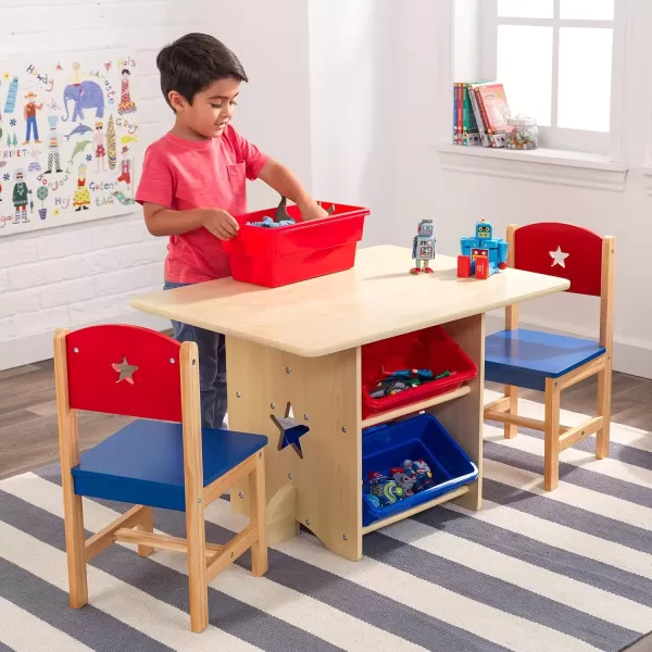 imageKidKraft Wooden Star Table ampamp Chair Set with 4 Storage Bins Childrens Furniture  Red Blue ampamp NaturalKids Table  Chair Sets