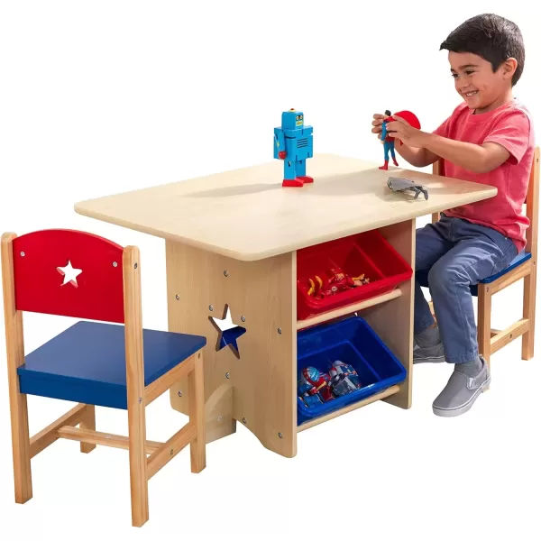 imageKidKraft Wooden Star Table ampamp Chair Set with 4 Storage Bins Childrens Furniture  Red Blue ampamp NaturalKids Table  Chair Sets