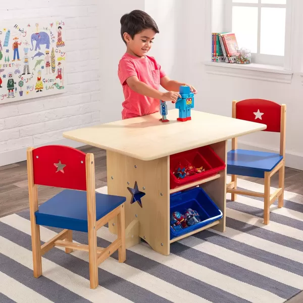 imageKidKraft Wooden Star Table ampamp Chair Set with 4 Storage Bins Childrens Furniture  Red Blue ampamp NaturalKids Table  Chair Sets