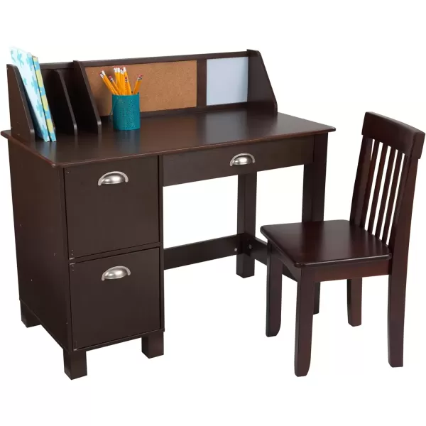 imageKidKraft Wooden Study Desk for Children with Chair Bulletin Board and Cabinets WhiteEspresso